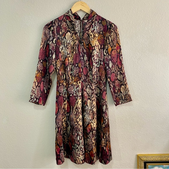 Rebecca Taylor Silk Snakeskin Print Mock Neck Dress Multi-Color Size 0 - Picture 3 of 10